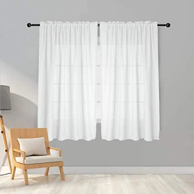 Image of Melodieux 2 Panel Faux Linen Voile Net Curtains Semi Sheer Rod Pocket Drapes for Bedroom, Living Room, Window White, 55 x 54 inch drop (140 137cm)