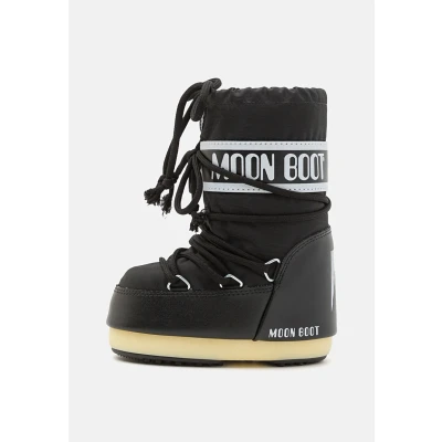 Image of Moon Boot ICON Unisex Laceup boots for kids, Size: 6K 8.5K, Black Imitation leather/ textile