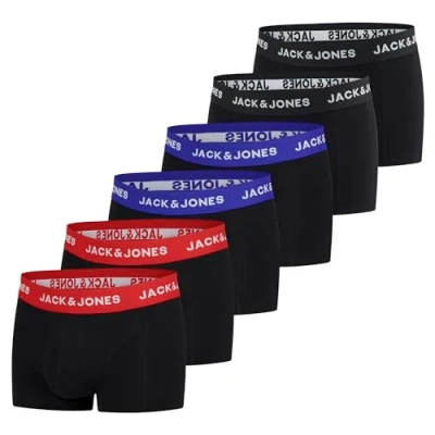 Image of JACK &amp; JONES Men&#039;s Boxer Shorts Pack of 6 Basic Trunks Stretch Underwear Retro Set Cotton Black Red Green Blue Grey S M L XL XXL 3XL, 3,