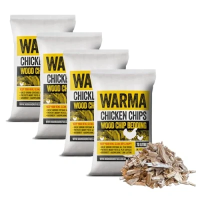 Image of Warma 280L Premium Chicken Wood Chips Hardwood Chippings Poultry Bedding Coops Hens Run Animal Pens Garden Boarders Path Walkways Ground Covering Kids Outdoor Childrens Play Areas 4 x 70Ltr Bags