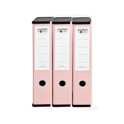Image of Box File Laminated Foolscap, Lockspring, Ring Pull &amp; Catch, 75mm Spine, Assorted of 3, Pastel Pink