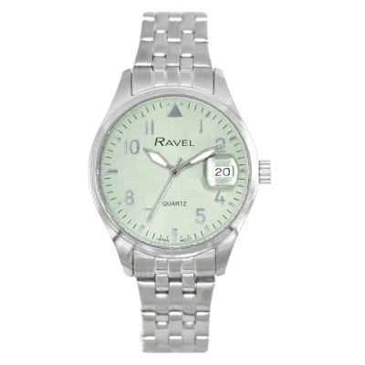 Image of Ravel Plus Women&#039;s 34mm Round 3ATM Calendar Watch with Sapphire Coated Lens and Sunray Dial Japanese Analogue Quartz RPD 007LB Stainless Steel/Green