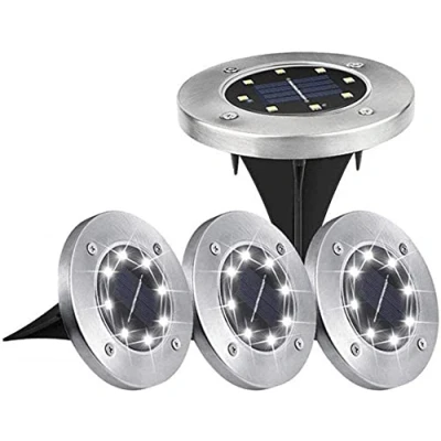 Image of Almineez Set of 4 Solar Ground Lights 8 LEDs Deck Pack Outdoor White Pathway In Waterproof for Garden Lawn Patio Yard Driveway Stairway IP65
