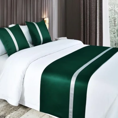 Image of QRGMKL Silky Soft Bed Runners and Matching Cushions Solid Color Scarf Runner for Foot of Contrast Bedspread Hotel Bedding Protector Dark Green240X50cm 1.8m