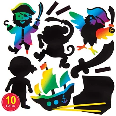 Image of Baker Ross Pirate Scratch Art Magnets (Pack of 10), Black for Kids