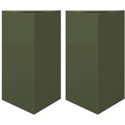 Image of vidaXL Garden Planters 2 pcs Olive Green Triangular 50x43x75 cm Steel
