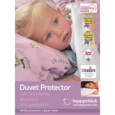 Image of Hippychick Cotton Duvet Protector/Quilt Cover Set, 100 Percent Waterproof, Jersey Fabric, Anti Allergy, Machine Washable, Okeo Tex Certified, White, 120 x 150 cm, Fits Cot Bed