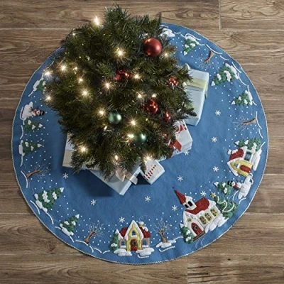 Image of Plaid Felt Tree Skirt Xmas Villa, Cotton, Christmas Village, One Size