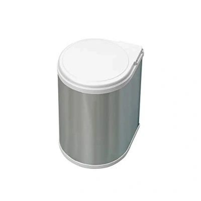 Image of Emuca Waste bin for cabinet door, recycling bin, 13 L with automatic opening lid and fastening to plastic, stainless steel coating