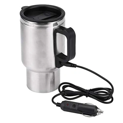 Image of Car Electric Cup, 12V 450ml Stainless Steel Heated Travel Mug Self Heating Cup Coffee Tea with Cigarette Lighter Cable, for Hot Water, Coffee, Travel, Home Use