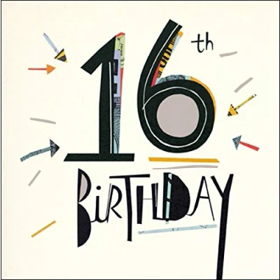 Image of Illustrated Boy&#039;s 16th Birthday Card from The Mambo Range Age 16 Silver Foil Finish for Him