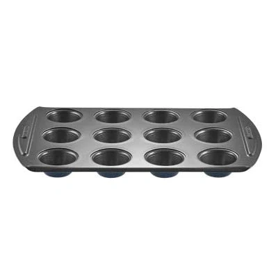 Image of lakeland Non Stick 12 Hole Deep Bun Tin Clever Fill Guides for Evenly Sized Bakes Sure Grip Handle