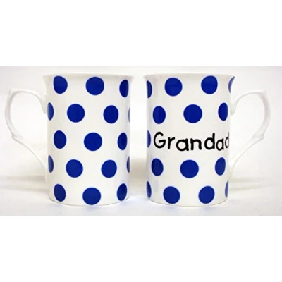 Image of Grandad Mug Fine Bone China Blue Spots Hand Decorated in The UK