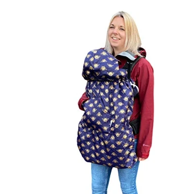Image of BundleBean Babywearing All Weather Waterproof Sling and Baby Carrier Cover (Gold Bees) Rain with Fleece Lining, Universal Fit, Fits Front &amp; Back Carriers, Protection from Wind