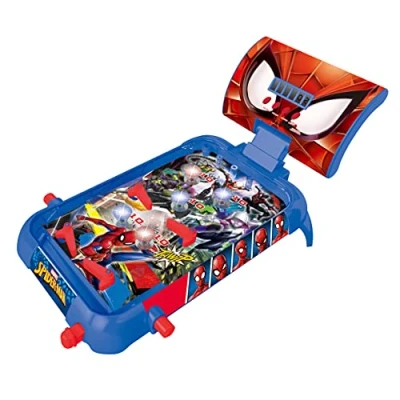 Image of Lexibook JG610SP Spider Man Electronic Table Pinball Machine, Action Game and Reflection for Kids Families, LCD Display, Light Sound Effects, Blue/Red