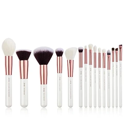 Image of Jessup 15Pcs Professional Foundation Makeup Brushes Set Make up Brush Tools kit Powder Definer Shader Liner Pearl White/Rose Gold T220