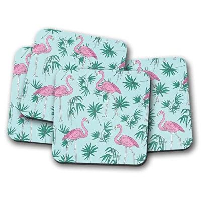 Image of 4 Set Tropical Flamingo Coaster Pink Bird Cool Fun Mum Sister Gift #13047