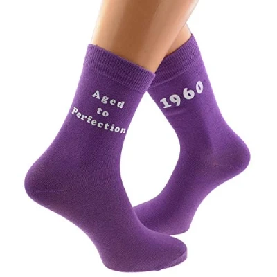 Image of Aged to Perfection 1960 Printed on PURPLE Womens Socks for 60th Birthday Present 2020