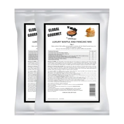 Image of Global Gourmet Luxury Belgian Style Waffle &amp; Pancake Mix 2 x 1KG Complete Ready for Liege Waffles Quick Delicious Value Size