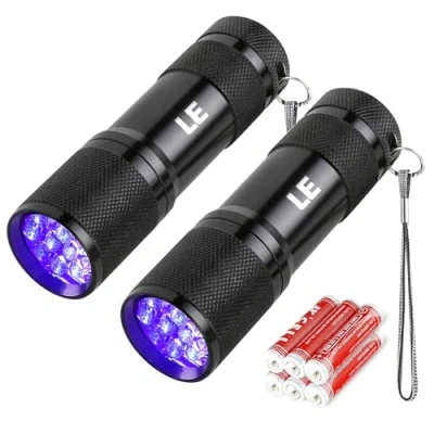Image of Lighting EVER Lepro LE UV Torch, 9 LED 395nm Ultraviolet Flashlight, Blacklight Detector for Pet Urine, Stain, Bed Bugs and More, 6 AAA Batteries Included