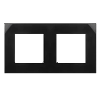 Image of Maclean MCE729B 2 fold glass frame panel 157x86mm for wall outlet modular flush mount (2 outlet, black)