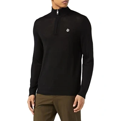Image of Ted Baker Mens Tooting Core Half Zip Knit in Black Wool (archived) Size Small