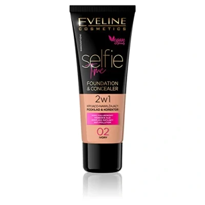 Image of Eveline Selfie Time Foundation Concealer Covering Moisturizing Skin No 02 Ivory 30ml