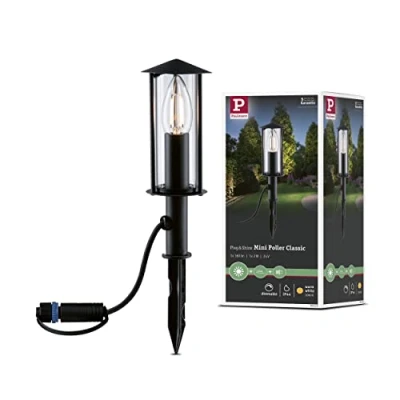 Image of Paulmann 94323 Plug &amp; Shine LED exterior luminaire mini bollard Classic IP44 incl. 1x2 watt dimmable clear metal 3000 K E14