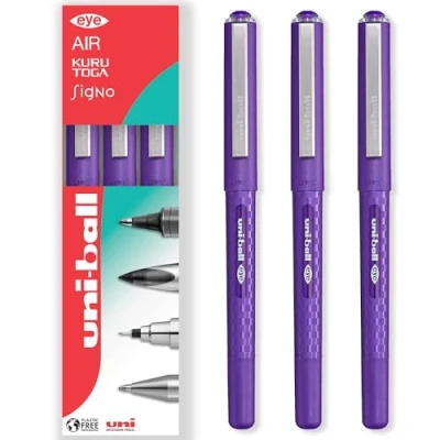 Image of uni ball EYE UB 157D Liquid Ink Rollerball Pens 0.7mm Nib In Gift Box (Pack of 3, Violet)
