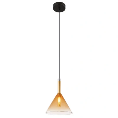 Image of Lopusa Dome Slim Pendant Ceiling Light Matt Black Amber Glass Shade 1x G9