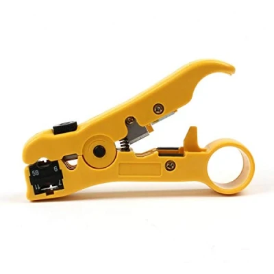 Image of Wire Stripping Tool Cable Stripper Cutter Universal for Flat or Round TV/UTP Cat5 Cat6 Coax Coaxial (Yellow)