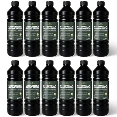 Image of CUQOO 1L Scented Citronella Oil for Garden Burners Torch Lamp Outdoor Insect Repelling Lantern and Tiki Torches (12 Pack)