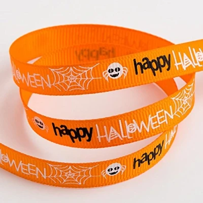 Image of Happy Halloween Grosgrain Ribbon 9mm x 5 Metres Orange