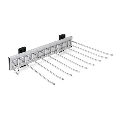 Image of Emuca Side mounted pull out trouser rack for wardrobe, right mounting, steel and plastic, chrome finish.