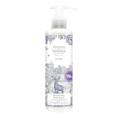 Image of Woods of Windsor Body Lotion, Floral Moisturiser for Women with Notes Patchouli and Musk, Fast Absorbing Cream to Help Soften Moisturise Skin, Lavender Scent 250ml