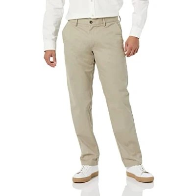 Image of Amazon Essentials Men&#039;s Straight Fit Wrinkle Resistant Flat Front Chino Trouser, Khaki Brown, 40W / 32L