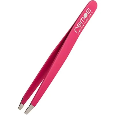 Image of REMOS Professional Eyebrow Tweezers with Straight Tip Stainless 9.5 cm Fuchsia