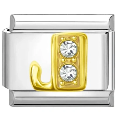 Image of Quiges 9mm Italian Style Charm Link Module Stainless Steel Zirconia Gold Alphabet Letter J for Bracelets