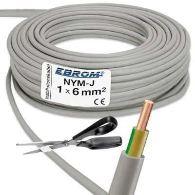 Image of NYM J grey earth cable 1 x 6 mm2 (mm2), sold by the exact metre metre. Selection in increments of m example: 20 25 m, 35 50 etc.