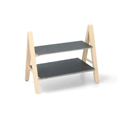 Image of 2 Tier Shelves Food Serving Tray for Cake Dessert Stand Platter Slate and Wood