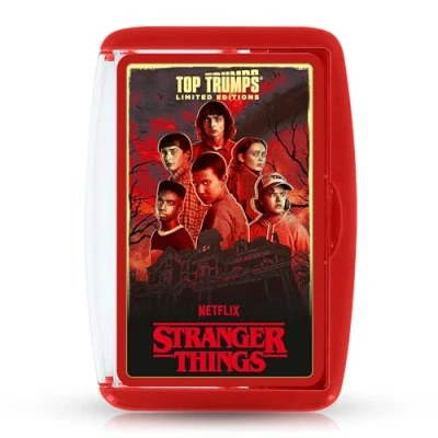 Image of Top Trumps Stranger Things Limited Edition Case Entertaining card game for 2 plus players makes a great gift ages 15 from the brave teens like Eleven and Mike to mysterious Dr. Brenner