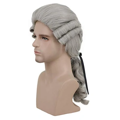 Image of Karlery Colonial Man Long Wave Gray Wig Halloween Costume Anime Cosplay (Gray)