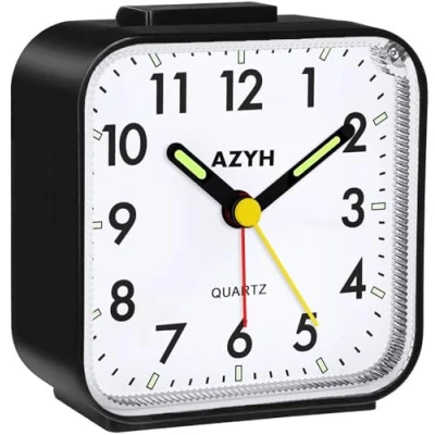 Image of Analog Alarm Clock, Silent No Ticking Clock with Light, Snooze, Battery Operated, Loud Alarm, Luminous, Portable Quiet Small Travel for Deep Sleeper