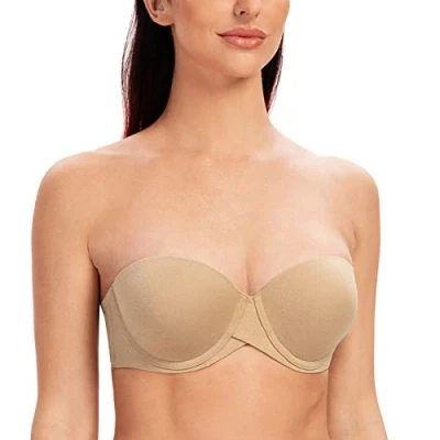 Image of MELENECA Women&#039;s Underwire Multiway Anti Slip Stay Put Padded Push Up Strapless Bra Almond Heather 40B