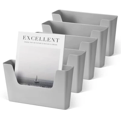 Image of YOHOM Adhesive Mail Holder for Wall 5 Pack Single Pocket Hanging File Organizer, Vertical Magazine Rack Desk, Door &amp; office (Plastic, Grey)