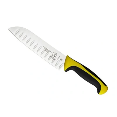 Image of Mercer Culinary Millennia 7 Inch Yellow, Stainless Steel, 7&quot; Santoku Knife (Granton Edge)