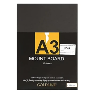 Image of Clairefontaine Ref GMB3/120Z Goldline Mount Board (Pack of 10) A3 Sized, Acid Free, pH Neutral, 1.25mm Thick, 750gsm Black Suitable for Model Making &amp; Framing