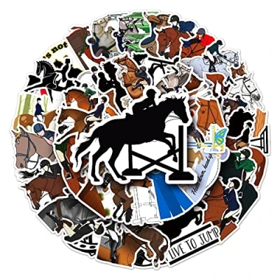 Image of 50 Pcs Cartoon Horse Stickers for Kids Teens Adults Boys Girls Gift,Stickers Pack Laptop,Skateboard,Luggage,Car,Bike, Cup,Computer,Water Bottle Decor,Equestrian Vinyl Waterproof Sticker Decals
