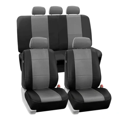 Image of FH GROUP PU002115 Classic Exquisite Leather Car Seat Covers Airbag Compatible And Split Bench Grey/Black