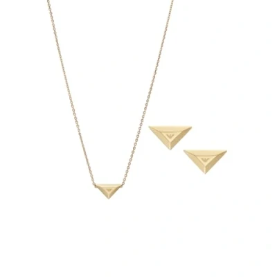 Image of Emporio Armani Women&#039;s Gold Tone Stainless Steel Necklace and Earrings Set, EGS3160SET